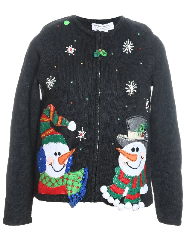 Snowman Christmas Cardigan - S Transparent Opaque Sheer