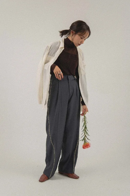 Piping Style Slacks Pants Classic Straight-Leg Pants