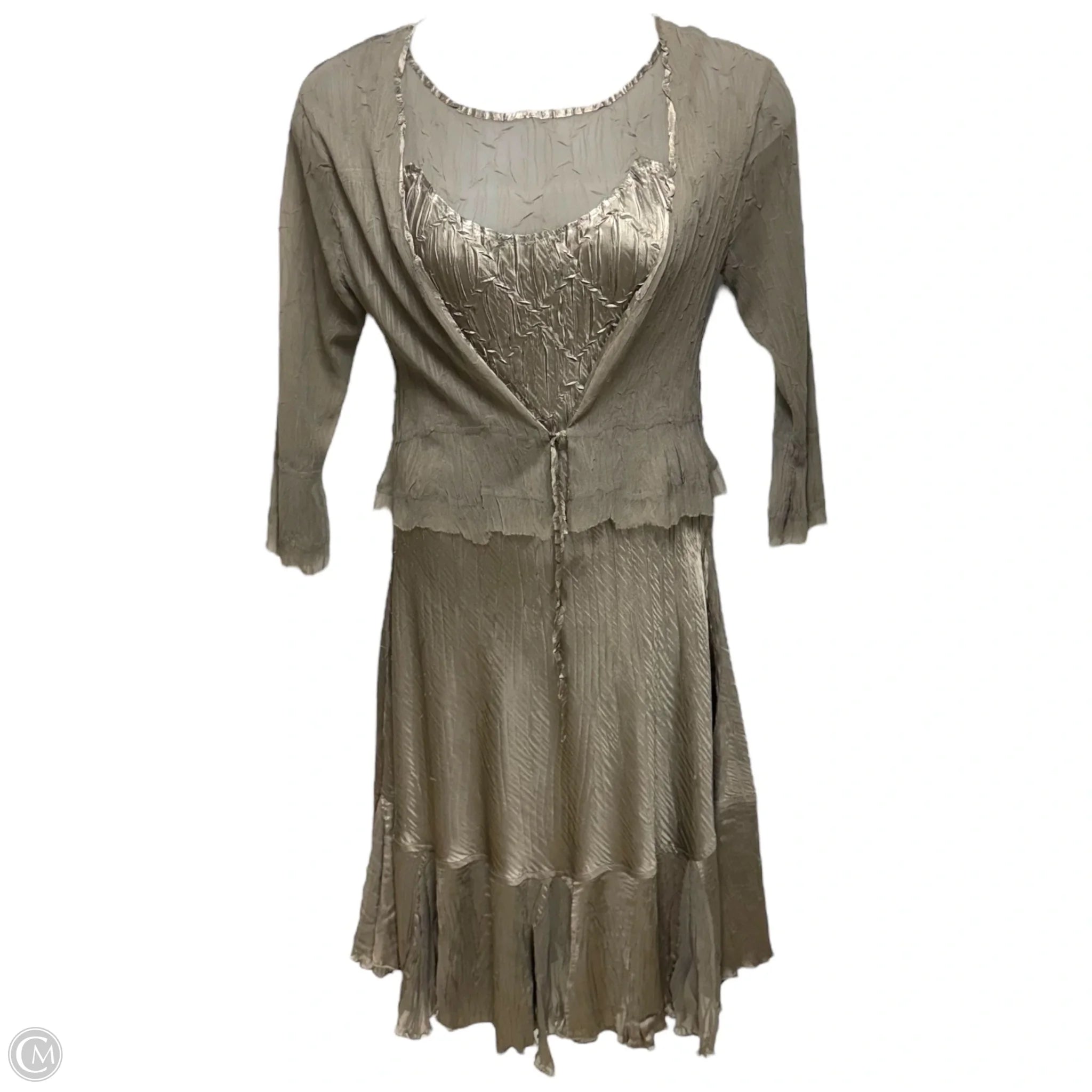Crinkle Dress Jacket Set 2pc By Komarov In Taupe, Size: M Denim Jacket Leather Jacket Suede Jacket