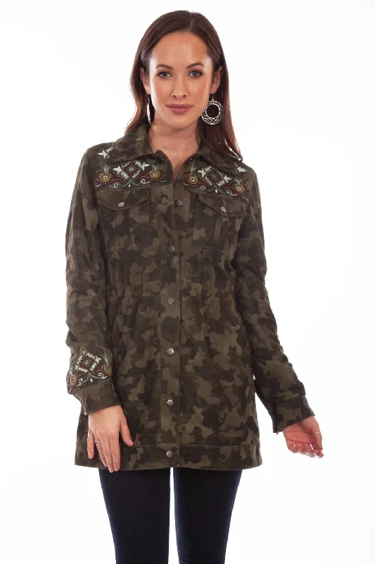 Scully Womens Olive Leather Camouflage Jacket One-Shoulder Jacket Off-the-Shoulder Jacket Asymmetrical Jacket