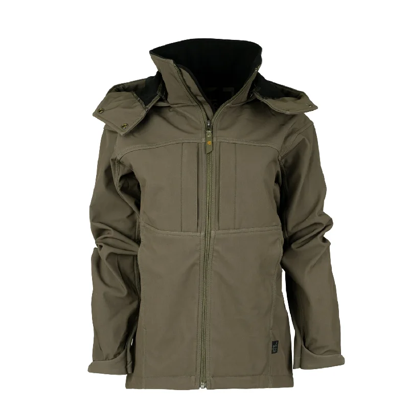 STS Ranchwear Womens Weston Olive Poly/Spandex Softshell Jacket Notch Collar Peter Pan Collar Cowl Neck