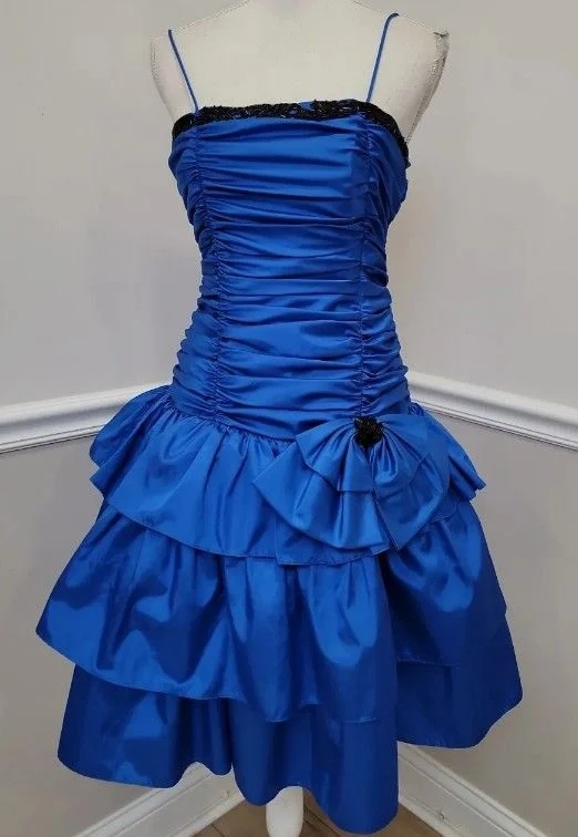 Blue A-Line Satin Vintage Short Party Dress Homecoming Dress, D117 Tunics Handmade artisanal