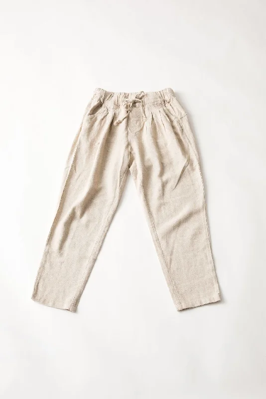 Linen Tapered Pants (Beige) Modern Stretch Trousers