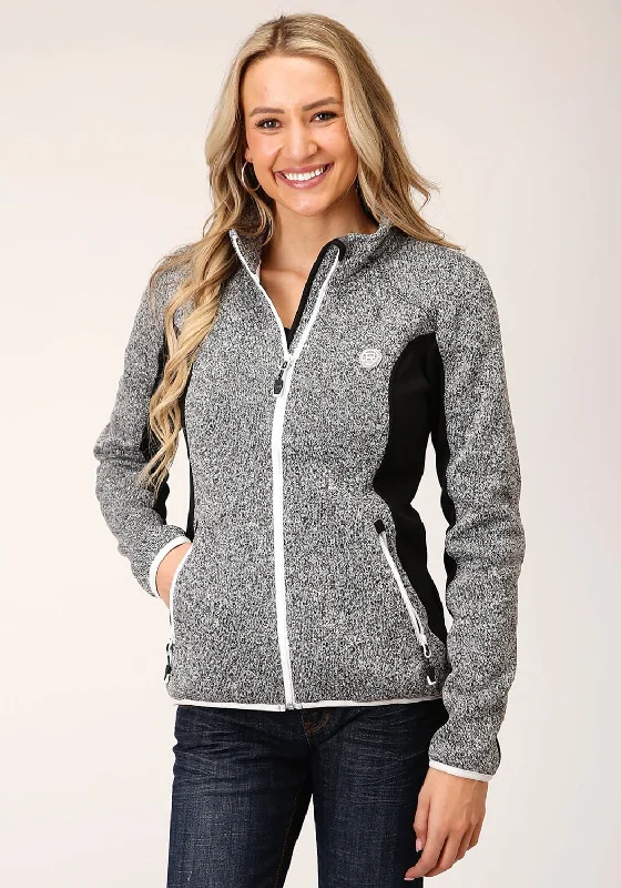 Roper Womens Charcoal/Black Polyester Fleece Knit Jacket Chenille Jacket Brocade Jacket Lace Jacket