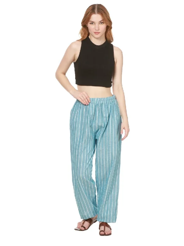 Women's Lounge Pant | Blue Stripes | Fits Waist 28" to 36" Warm Wool Trousers
