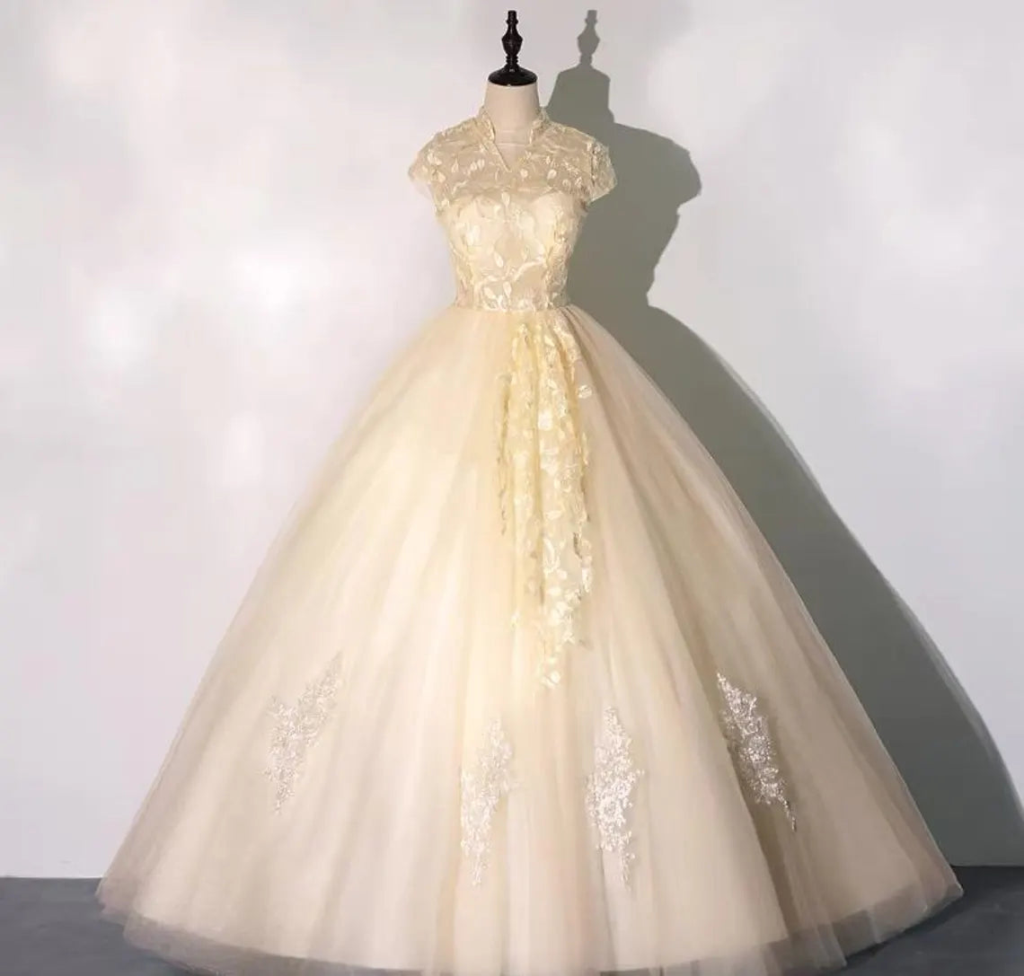 Yellow Tulle Evening Prom Dress,Fairy Ball Gown,Princess Dress,Formal Evening Gown,Cocktail Dress,Birthday Party Dress,Bridesmaid Gown Tunics Custom made