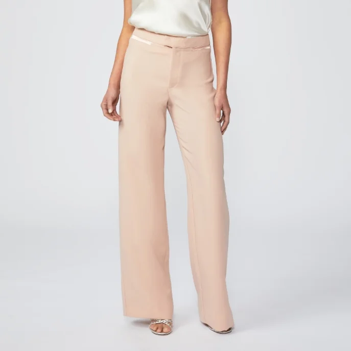 High Rise Wide Leg Pant with Satin Contrasts - Rose Comfortable Pleated Pants