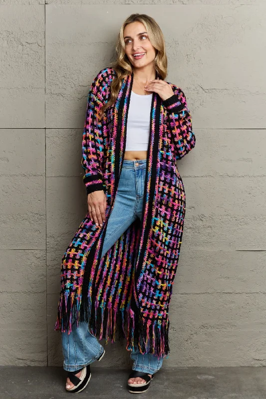 Priyanka Multicolored Open Front Fringe Hem Cardigan Oversized Loose Flowy