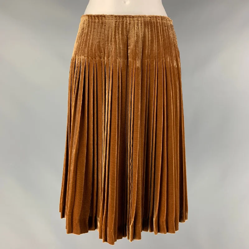 PRADA Size 4 Copper Viscose & Silk Pleated Circle Skirt lace skirt intricate