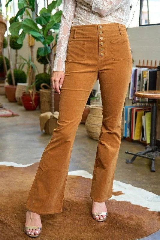 Corduroy Flare Pants Fashionable Button-Up Pants