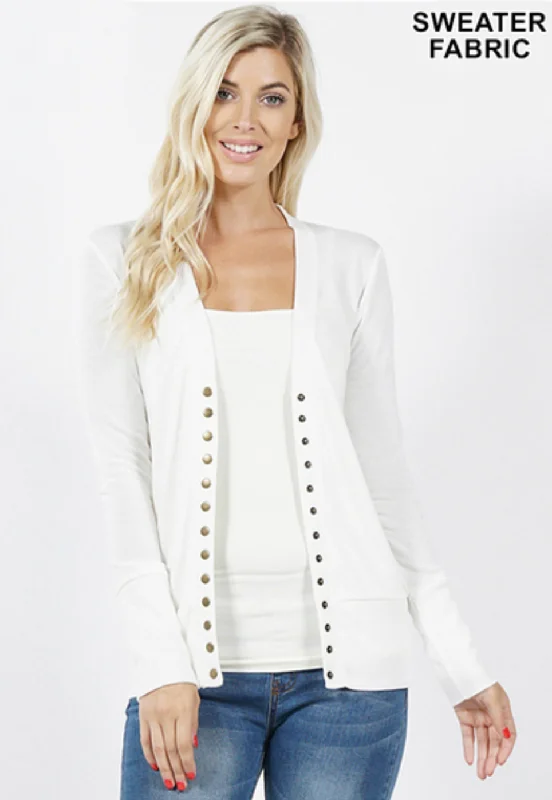 Beautifully Basic Long Sleeve Snap Cardigan - Ivory Bright Pastel Dark