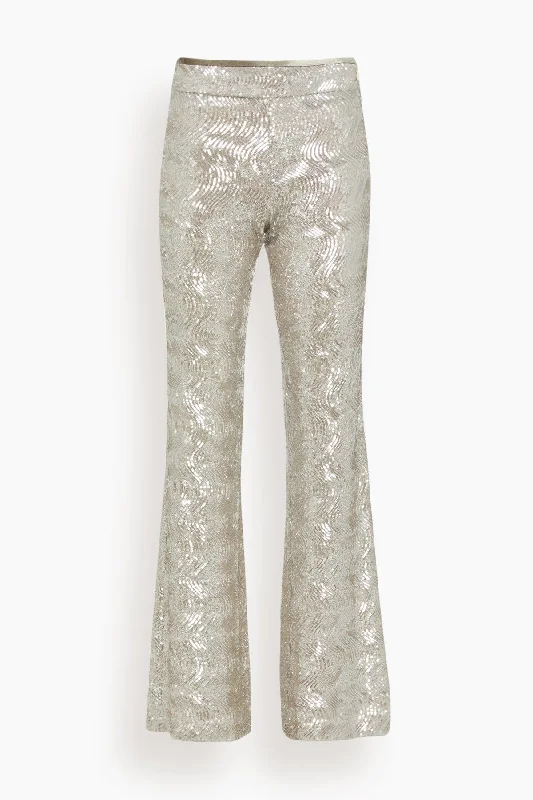La Danza Del Mare Sequined Flare Pant in Silver Cozy Maternity Pants