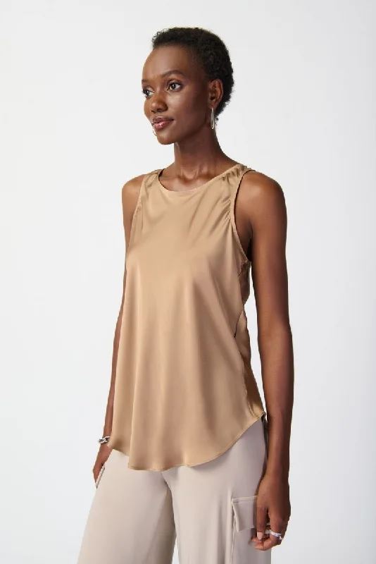 Joseph Ribkoff Tiger's Eye Zip Back Sleeveless Satin Tank Top 241178 crossback tank top