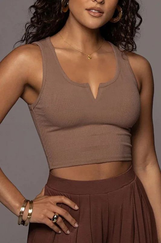 WOMEN SEXY SLIT U NECK TIGHT FITTED CROP TANK bold tank top