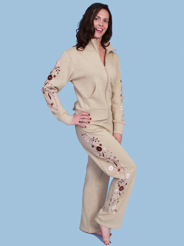 Scully Womens Khaki 100% Cotton Floral Stud Jacket Fleece Fabric Down Fabric Feather Fabric