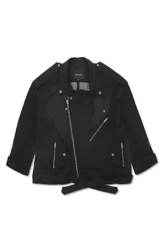 OVERSIZE SHEER MOTO JACKET IN BLACK Wool Jacket Cashmere Jacket Tweed Jacket