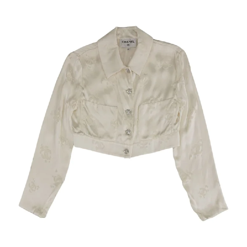 White Solid Cropped Button-Down Cardigan Collared Crew Neck Turtle Neck