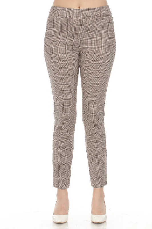 Joseph Ribkoff Beige/Multi Tartan Plaid Slim Ankle Pants 243227 Classic Chino Pants
