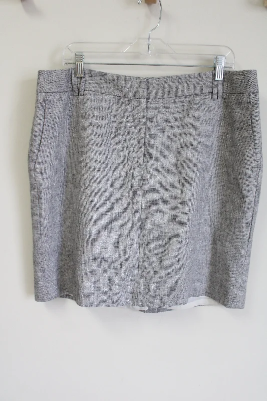 LOFT Linen Blend Black & White Shimmer Skirt | 14 belted skirt waist