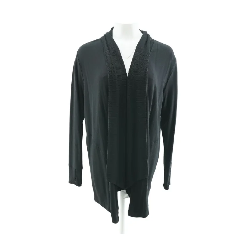 Black Solid Cardigan Sweater Seamless Knitted Crochet