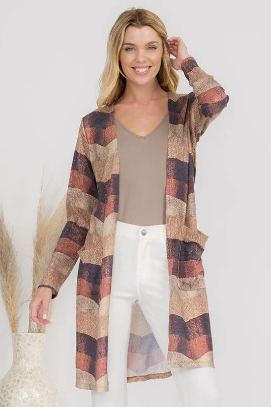 Woven Knit Printed Open Front Cardigan Iron Safe Non-Iron Wrinkle Free