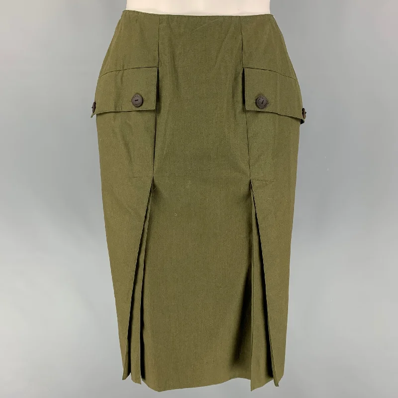 CHANEL AF078 00C Size 4 Olive Cotton A-Line Skirt linen skirt airy