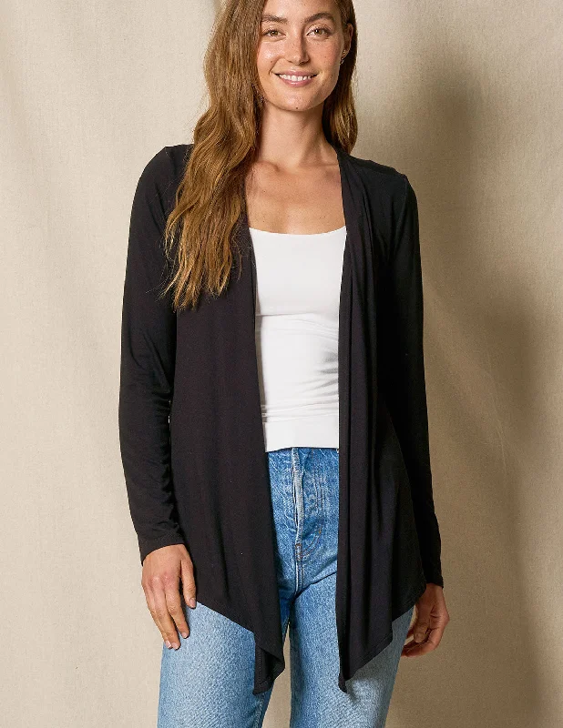 Bamboo Open Front Jacket - Black Knit Jacket Woven Jacket Fleece Jacket