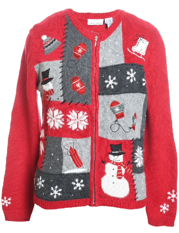 Festive Print Christmas Cardigan - S Hooded Cardigan Collared Cardigan Shawl Collar