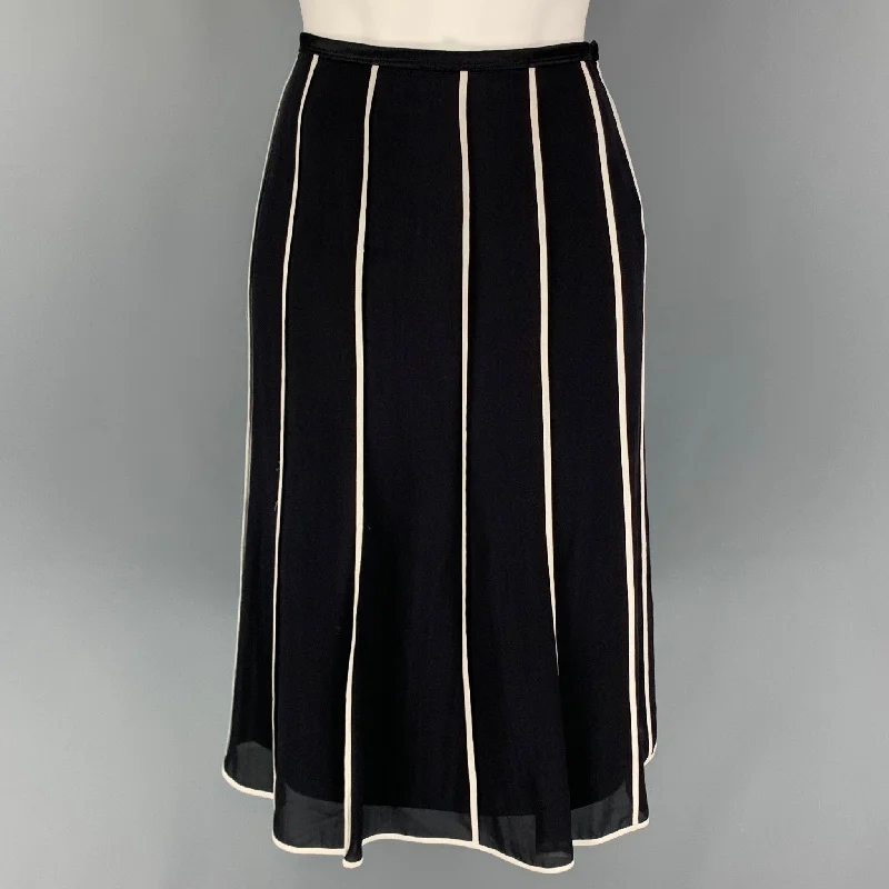 NARCISO RODRIGUEZ Size 4 Black White Silk Stripe A-Line Skirt chiffon skirt floaty