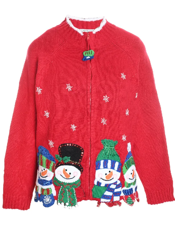 Snowman Christmas Cardigan - L Nylon Fabric Polyester Fabric Spandex Fabric