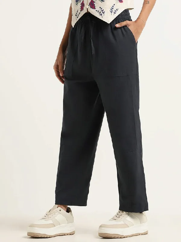 Bombay Paisley Navy Plain Cotton Pants Comfortable Jogger Trousers
