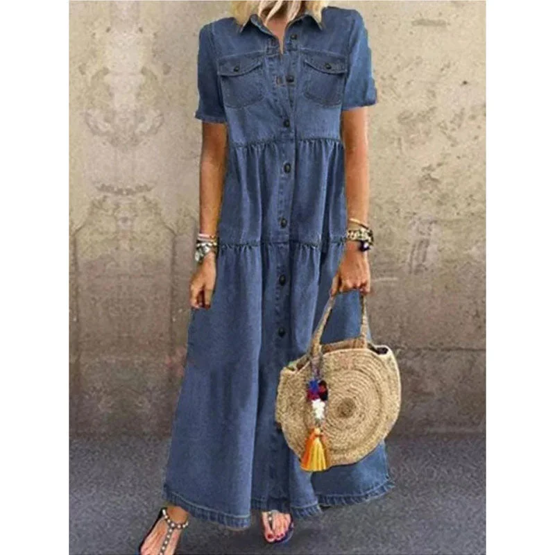 Fashion Casual Splicing Cardigan Vintage Long Dress Cotton Fabric Linen Fabric Terry Fabric