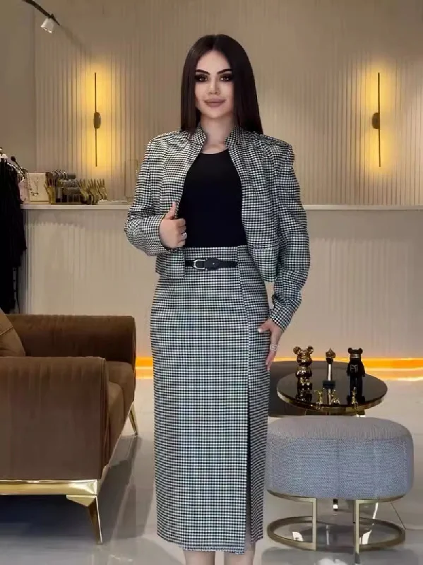Office Long Sleeve Hip Skirt Two Piece Sets corduroy skirt durable