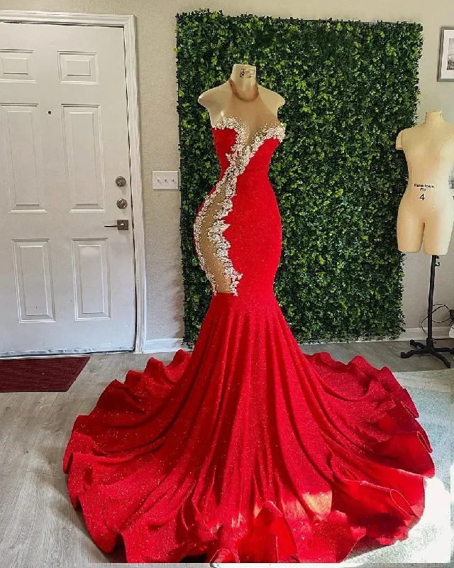New Sexy Hatal Neck Cocktail dress Sleeveless Red Satin Mermaid Formal Evening Dress Custom Appliques Beads Women Party Dress Tunics Sophisticated sleek
