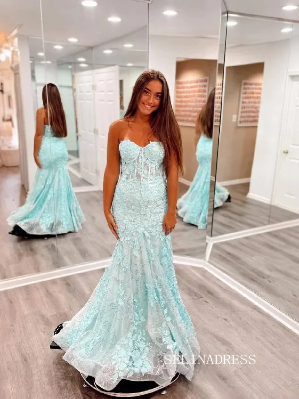 Chic Mermaid Sweetheart Long Prom Dresses Appliques Evening Party Dress sew0211 Turtleneck Neckline Stylish