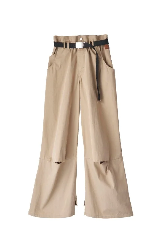 Ripped Buggy Chino Pants /2color Relaxed High-Waist Trousers