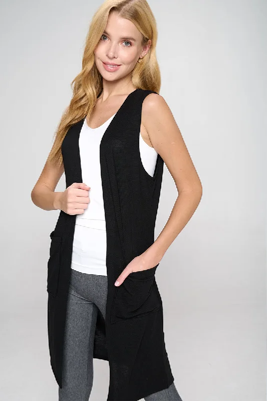 Heather Knit Open Front Cardigan Vest Stretchy Elastic Breathable