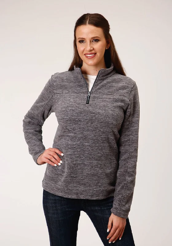 Roper Womens Melange Grey Polyester Micro Fleece Jacket Hooded Jacket Caped Jacket Shawl Collar Jacket