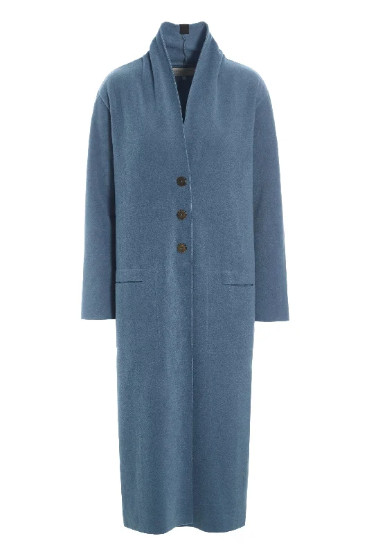 Henriette Steffensen Dusty Blue Cardigan Front Pockets Side Pockets Patch Pockets