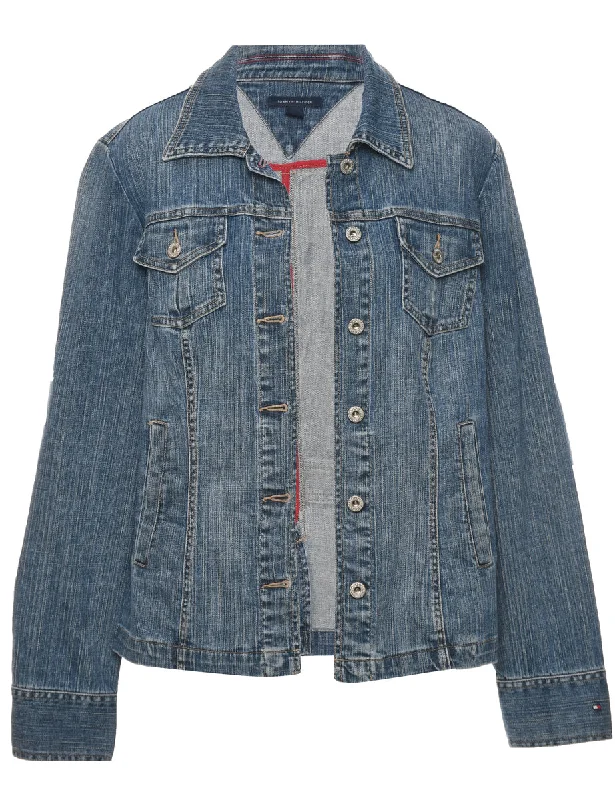 Tommy Hilfiger Denim Jacket - L Snapped Jacket Toggled Jacket Drawstring Jacket