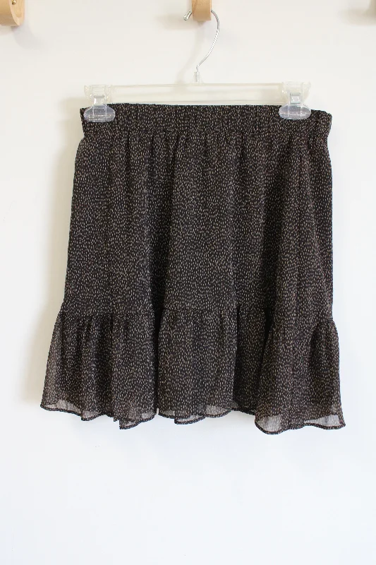 LOFT Black Olive Green Patterned Chiffon Skirt | XS silk skirt lustrous