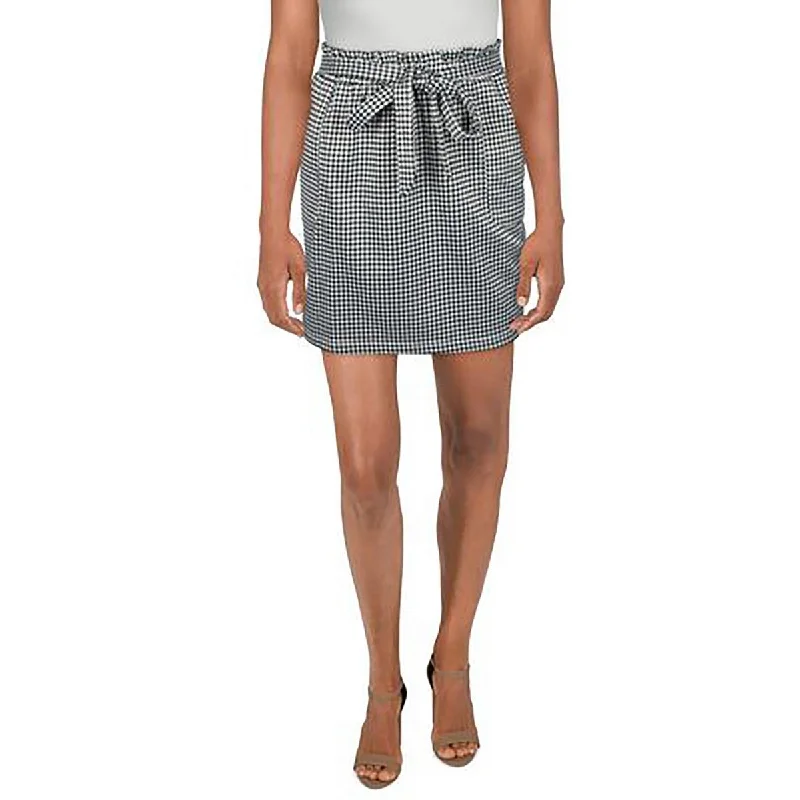 No Comment Womens Houndstooth Belted Mini Skirt a-line skirt cut