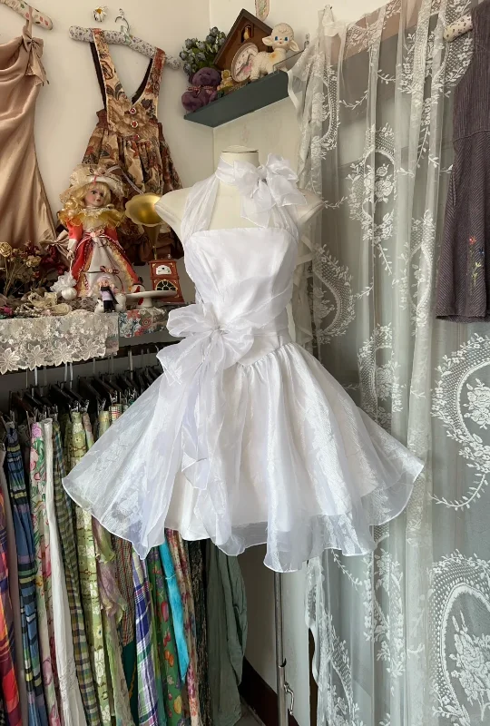 White Halter A-Line Chiffon Vintage Short Party Dress Homecoming Dress, D339 Tunics Ceremony elegant