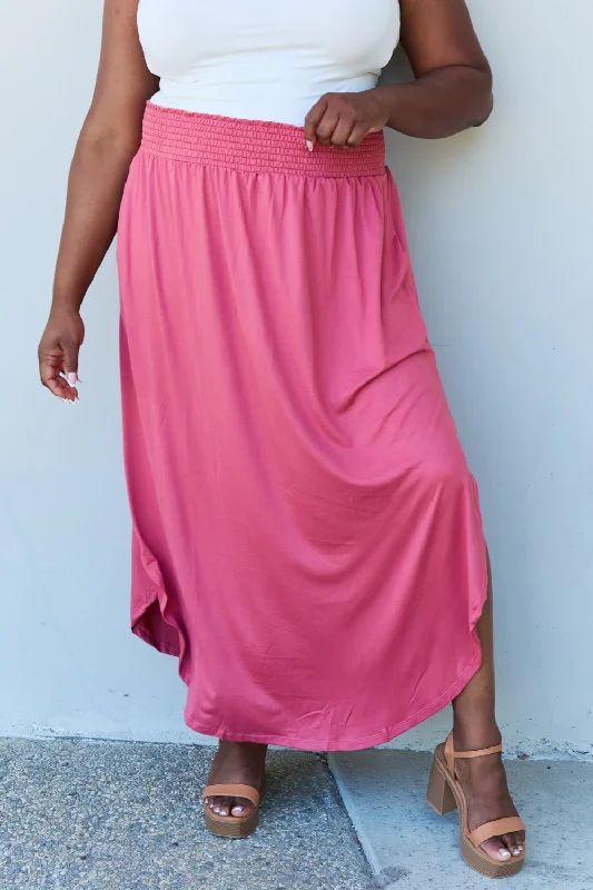 Doublju Comfort Princess Full Size High Waist Scoop Hem Maxi Skirt in Hot Pink summer skirt style