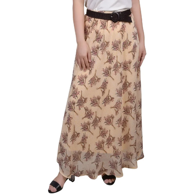 NY Collection Womens Petites Printed Lined Maxi Skirt button skirt front