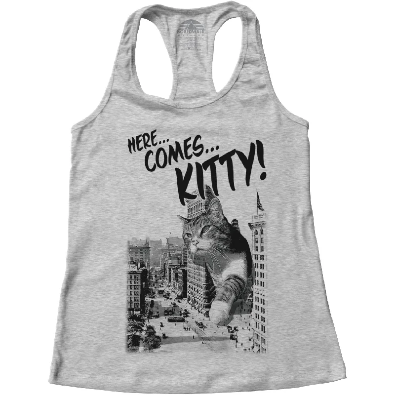 Women's Here Comes Kitty Racerback Tank Top mint tank top