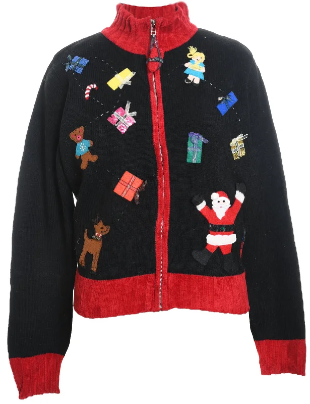 Santa Claus & Reindeer Design Multi-Colour Christmas Cardigan - M Layered Multi-layer Single Layer