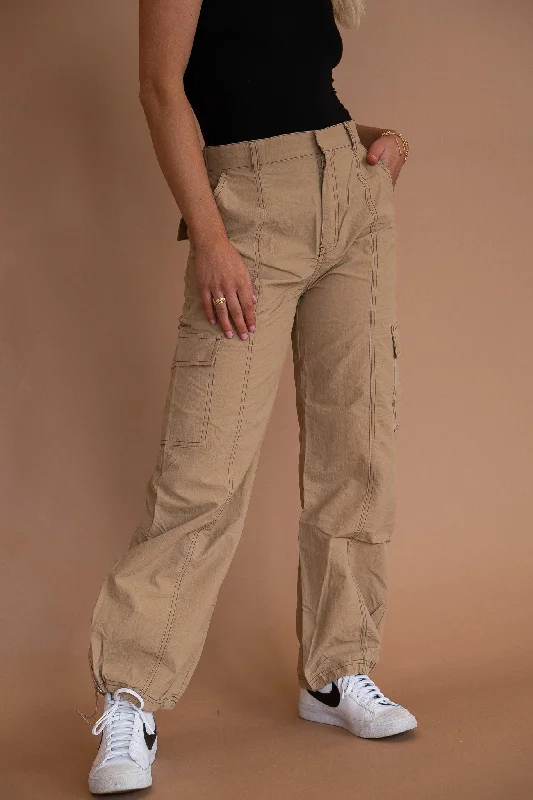 Thea Cord Lock Drawstring Hem Cargo Jogger Pants Formal Linen Trousers
