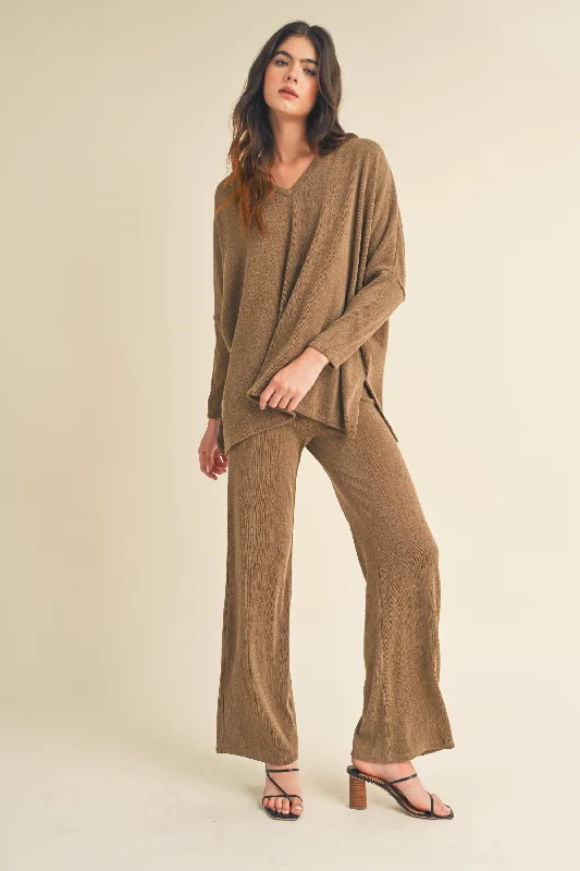 Women's Textured Oversize Top and Wide Leg Pants Set Relaxed Lounge Trousers