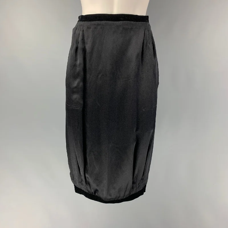YVES SAINT LAURENT Size M Black Silk Bubble Hem Skirt a-line skirt cut